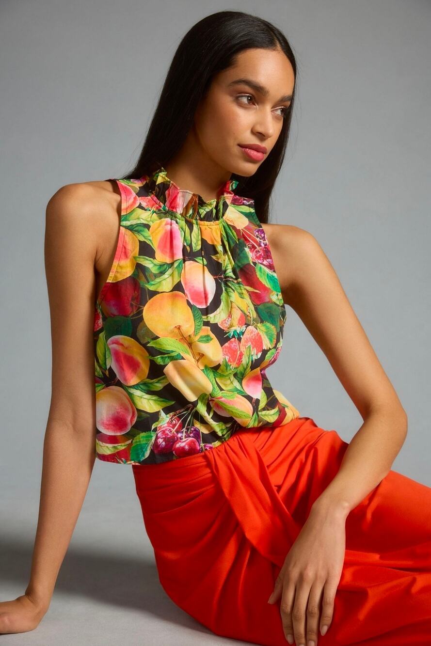 Maeve by Anthropologie Poplin Ruffle-Neck Halter Tank.  Size XL. Retails $90